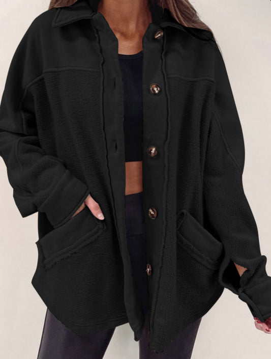 DEAL OF DAY Black Button Shacket